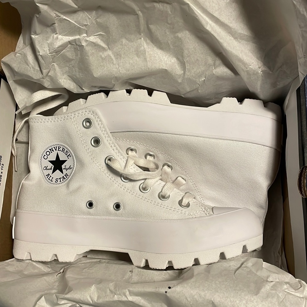 Chuck Taylor or Converse White All Star Lugged High Tops